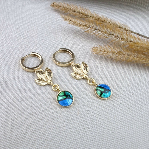 Boucles d'oreilles 3 feuillages en émail et argent plaqué or | EMPREINTES Paris - EMPREINTES Paris