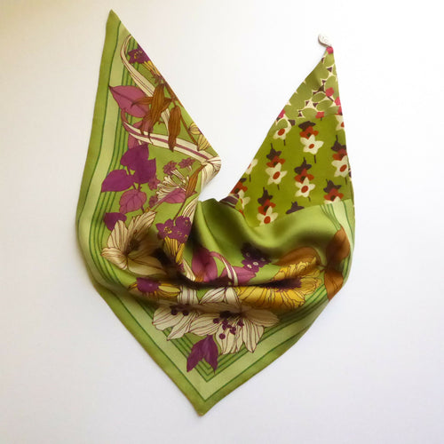 Foulard pointe soie- flower geometric green | EMPREINTES Paris - EMPREINTES Paris