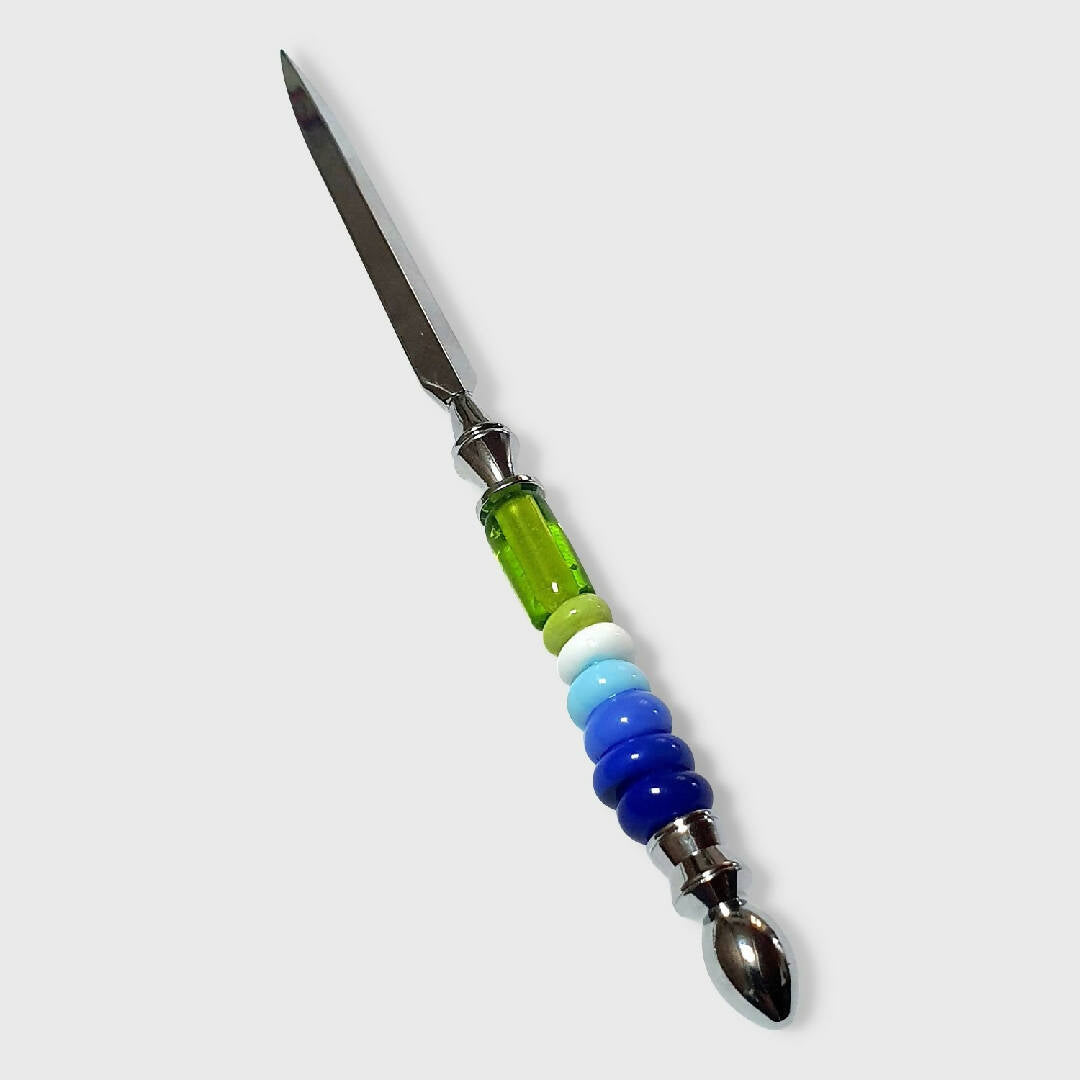 Coupe-papier en verre de Murano bleu, blanc, vert | EMPREINTES Paris