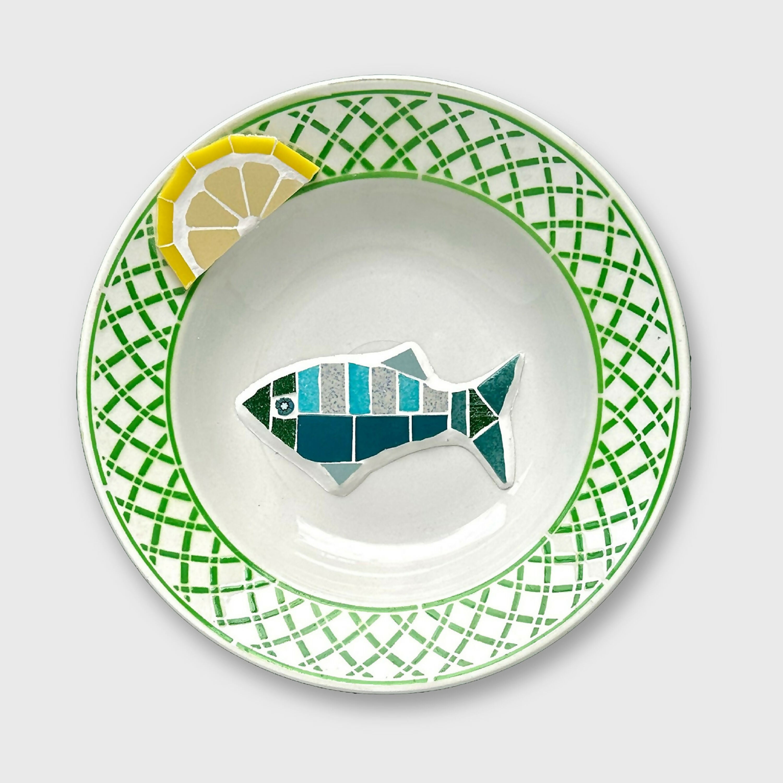 Assiette murale Poiscaille résille vert pomme et citron | EMPREINTES Paris