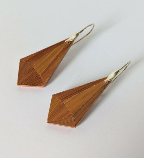 Boucles d'oreilles Cristal avec marqueterie de paille Cuivre - crochets argent | EMPREINTES Paris - EMPREINTES Paris