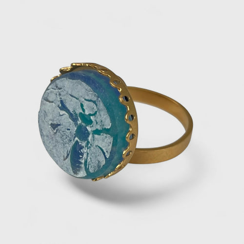 Bague réglable bleu turquoise et or motif abeille | EMPREINTES Paris - EMPREINTES Paris