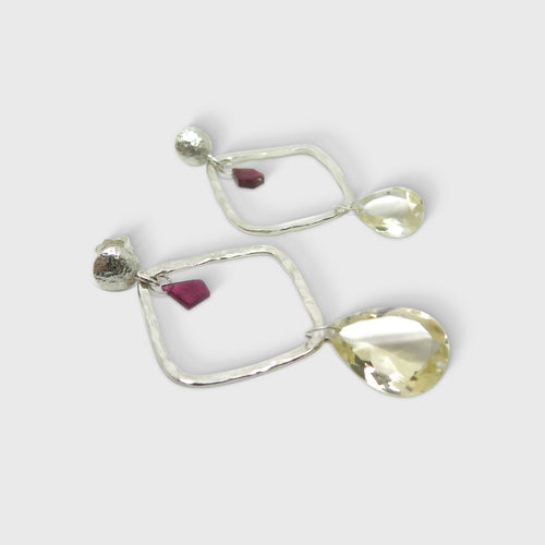 Boucles d'oreilles en argent citrine et tourmaline rose | EMPREINTES Paris - EMPREINTES Paris