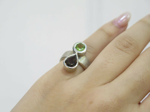 Bague Cairn Argent, Péridot et Quartz fumé | EMPREINTES Paris - EMPREINTES Paris