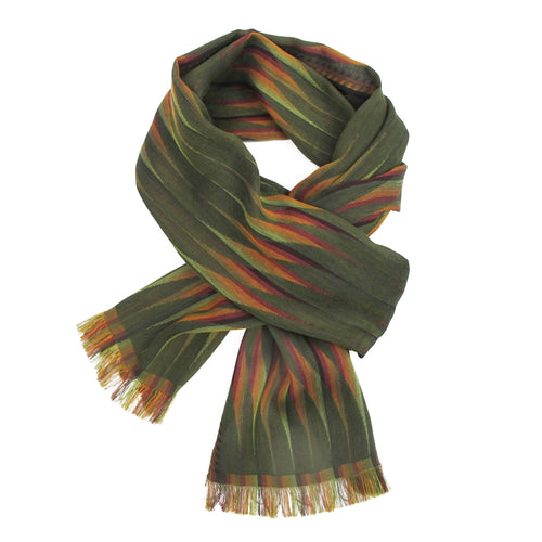 Écharpe étroite coton soie kaki multico lune | EMPREINTES Paris - EMPREINTES Paris