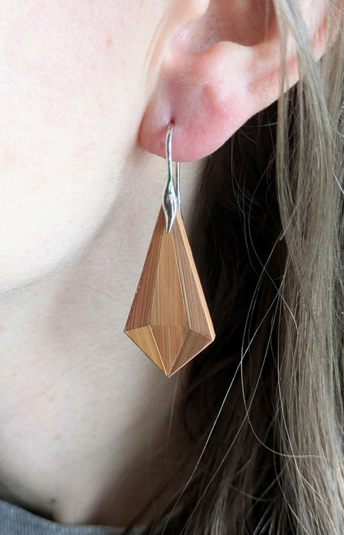 Boucles d'oreilles Cristal avec marqueterie de paille Cuivre - crochets argent | EMPREINTES Paris - EMPREINTES Paris