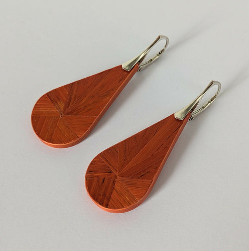 Boucles d'oreilles Gouttes avec marqueterie de paille Orange - crochets argent | EMPREINTES Paris - EMPREINTES Paris