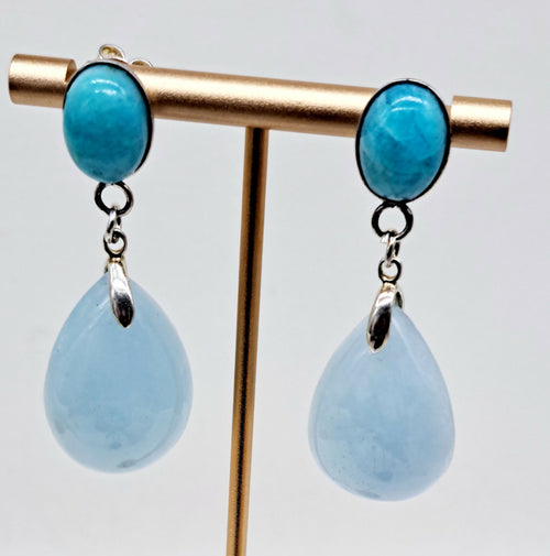 Boucles d'oreilles en argent et amazonite 1 | EMPREINTES Paris - EMPREINTES Paris