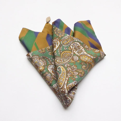 Pochette soie homme - cachemire geometrique vert | EMPREINTES Paris - EMPREINTES Paris