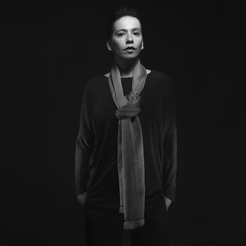 Écharpe étroite coton soie kaki multico lune | EMPREINTES Paris - EMPREINTES Paris