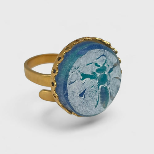 Bague réglable bleu turquoise et or motif abeille | EMPREINTES Paris - EMPREINTES Paris