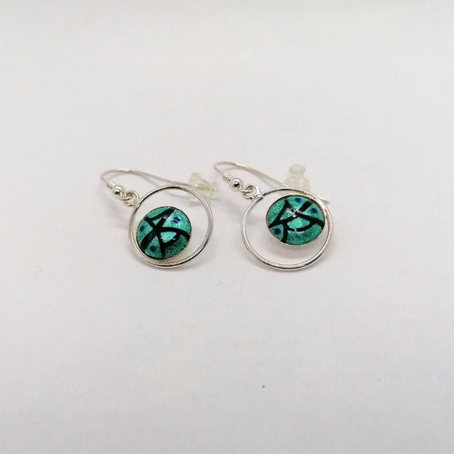 Boucles d'oreilles en émail sur feuille d'argent - Turquoise | EMPREINTES Paris - EMPREINTES Paris