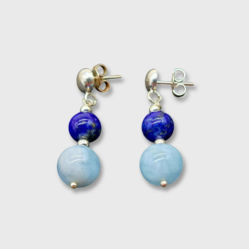 Boucles d'oreilles en argent, lapis-lazuli et aigues-marine | EMPREINTES Paris - EMPREINTES Paris