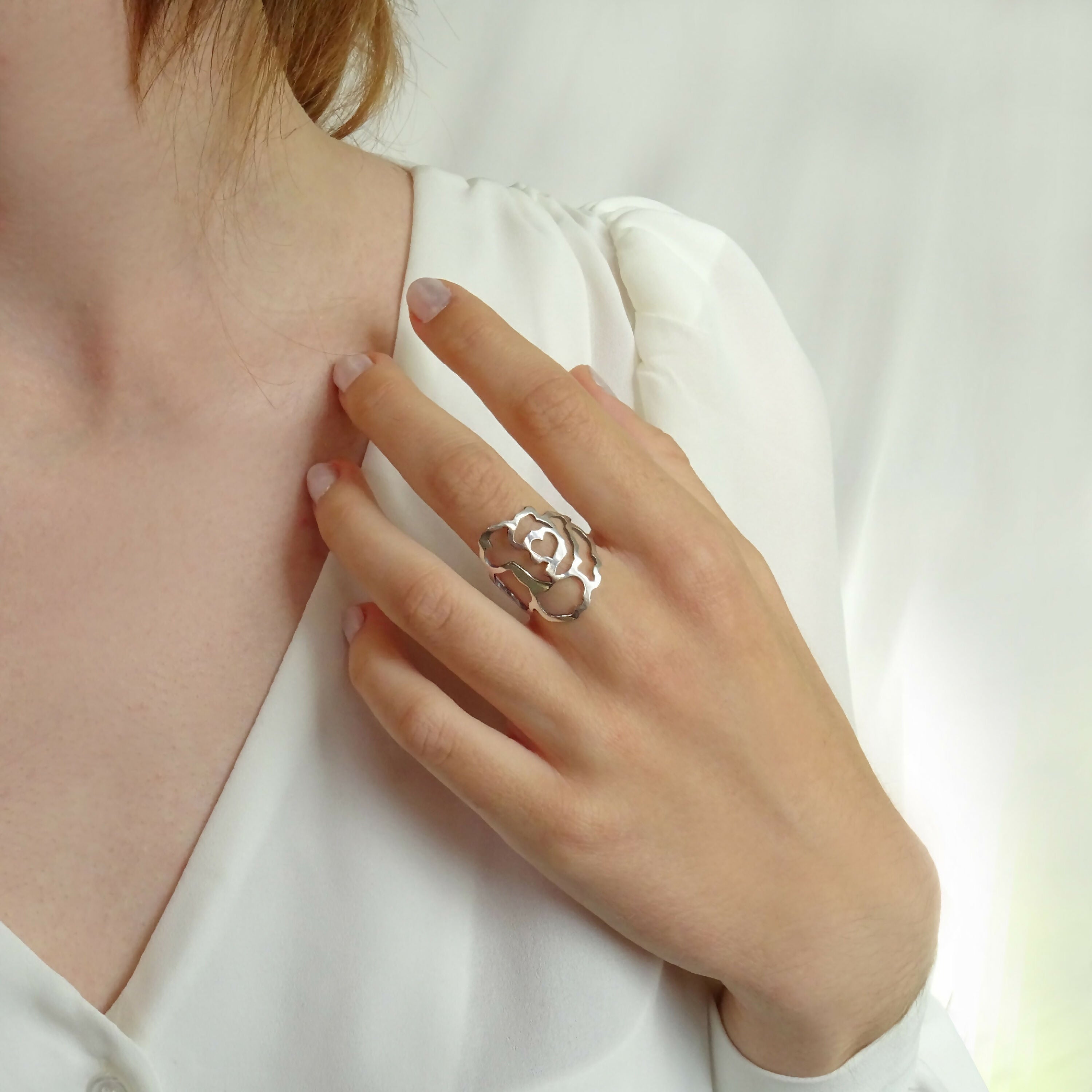 Bague argent ajourée florale Rose | EMPREINTES Paris