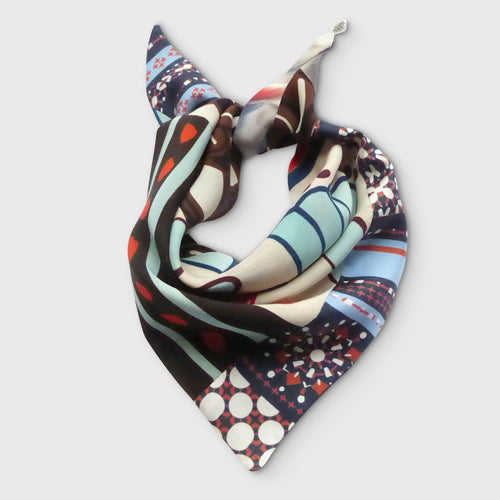 Foulard pointe soie- flower graphic blue | EMPREINTES Paris - EMPREINTES Paris