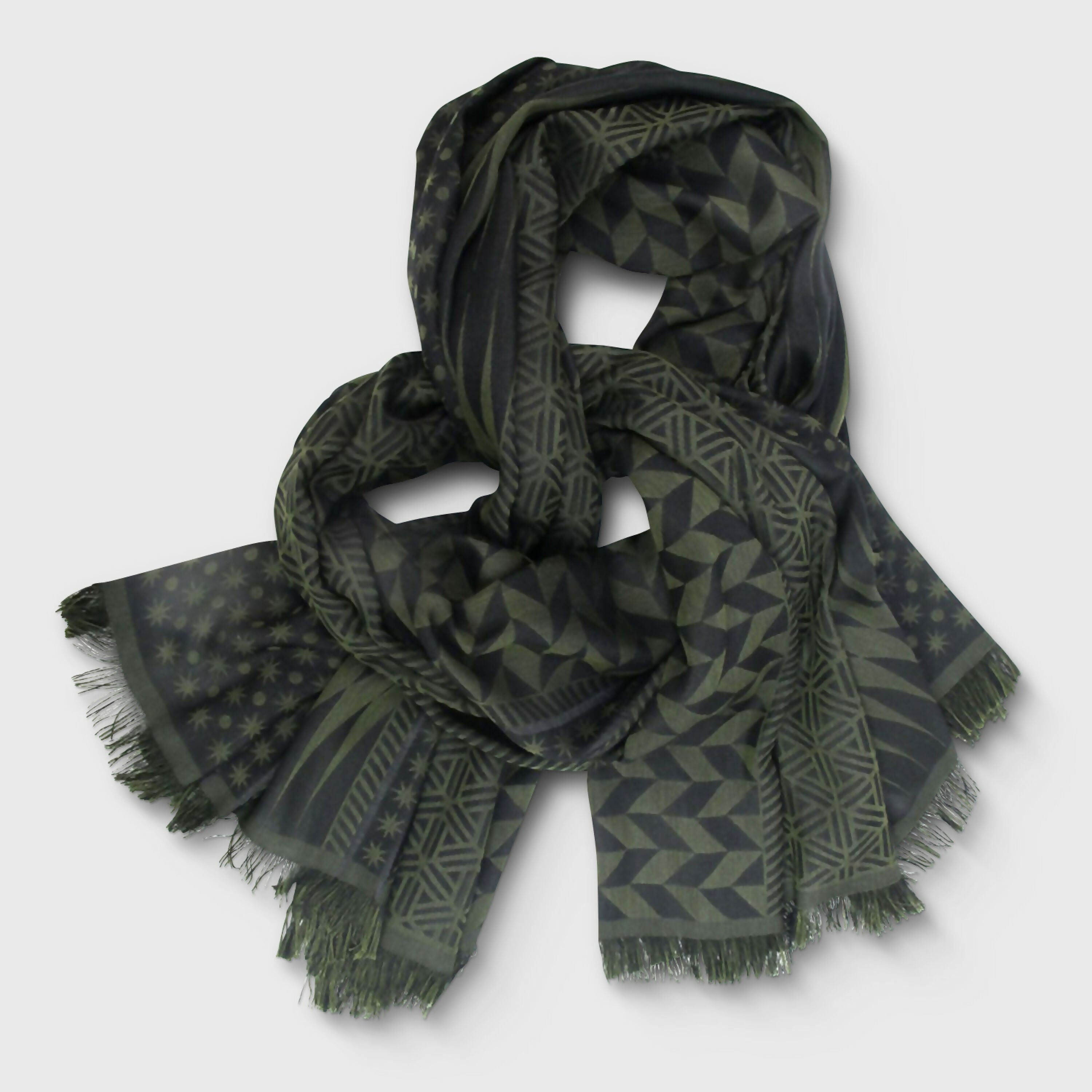 Écharpe Maxi Coton Soie Noir Kaki PLANETARIUM | EMPREINTES Paris