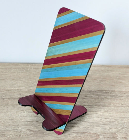 Support téléphone avec marqueterie de paille Bordeaux turquoise et dorée | EMPREINTES Paris - EMPREINTES Paris