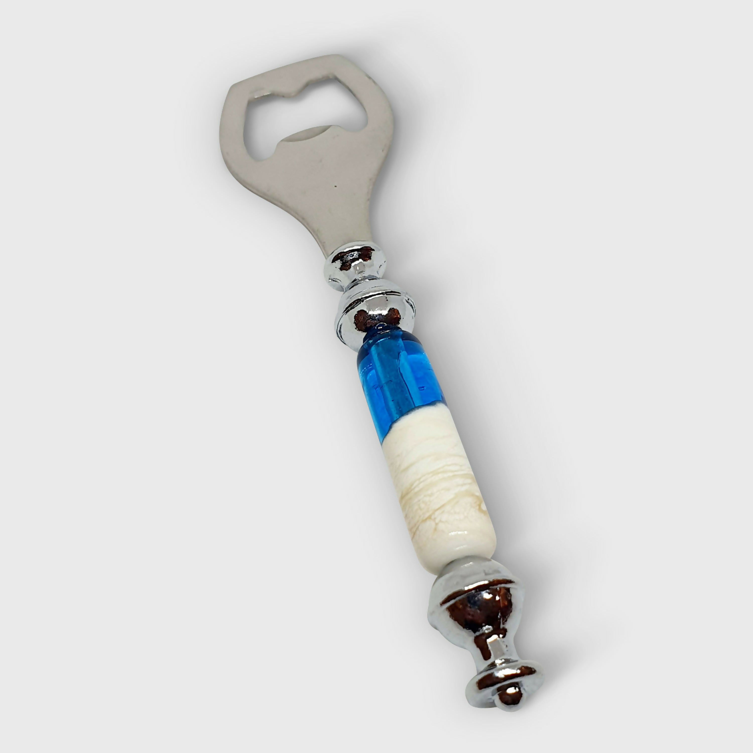 Décapsuleur en verre bleu turquoise et ivoire | EMPREINTES Paris