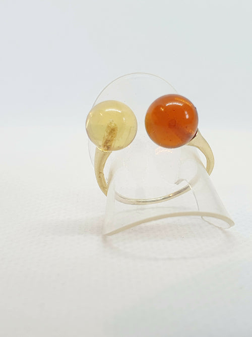 Bague dorée réglable - Duo de perles de verre ambre et citrine | EMPREINTES Paris - EMPREINTES Paris