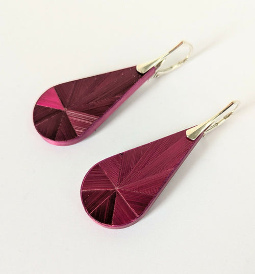 Boucles d'oreilles Gouttes avec marqueterie de paille Bordeaux - crochets argent | EMPREINTES Paris - EMPREINTES Paris