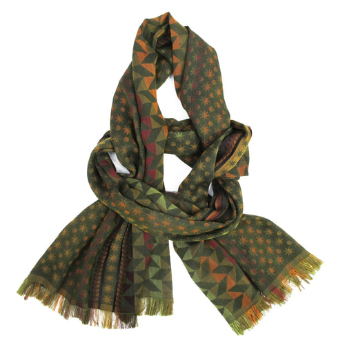 Écharpe midi coton soie multico kaki comète étoile | EMPREINTES Paris - EMPREINTES Paris