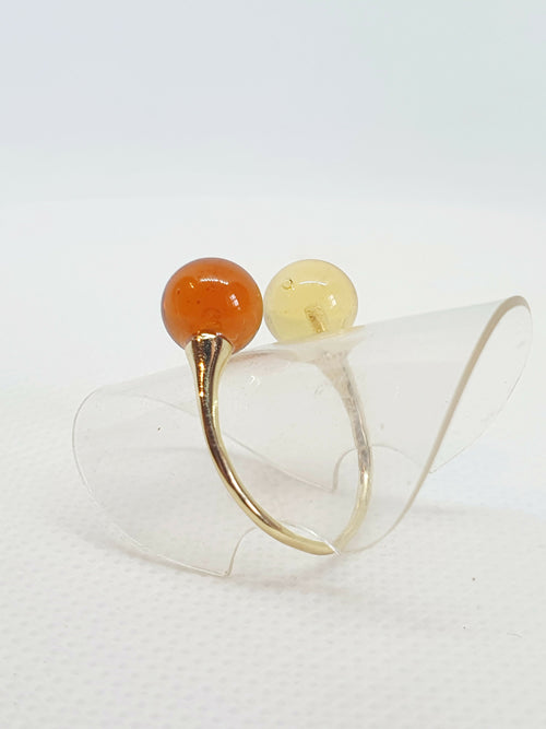 Bague dorée réglable - Duo de perles de verre ambre et citrine | EMPREINTES Paris - EMPREINTES Paris