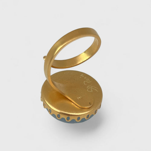 Bague réglable bleu turquoise et or motif abeille | EMPREINTES Paris - EMPREINTES Paris