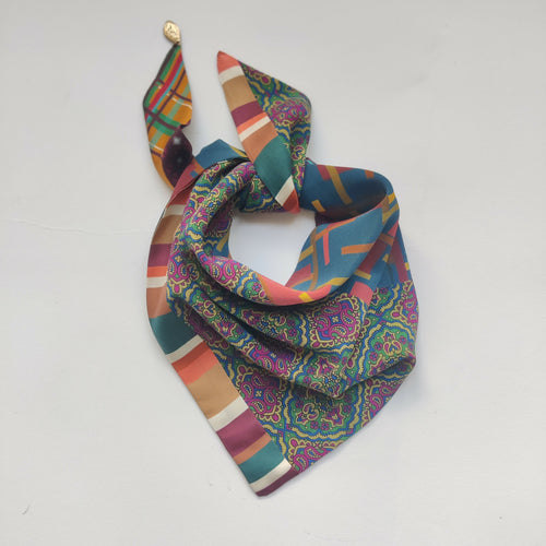 Foulard pointe soie- mosaïque stripe blue | EMPREINTES Paris - EMPREINTES Paris