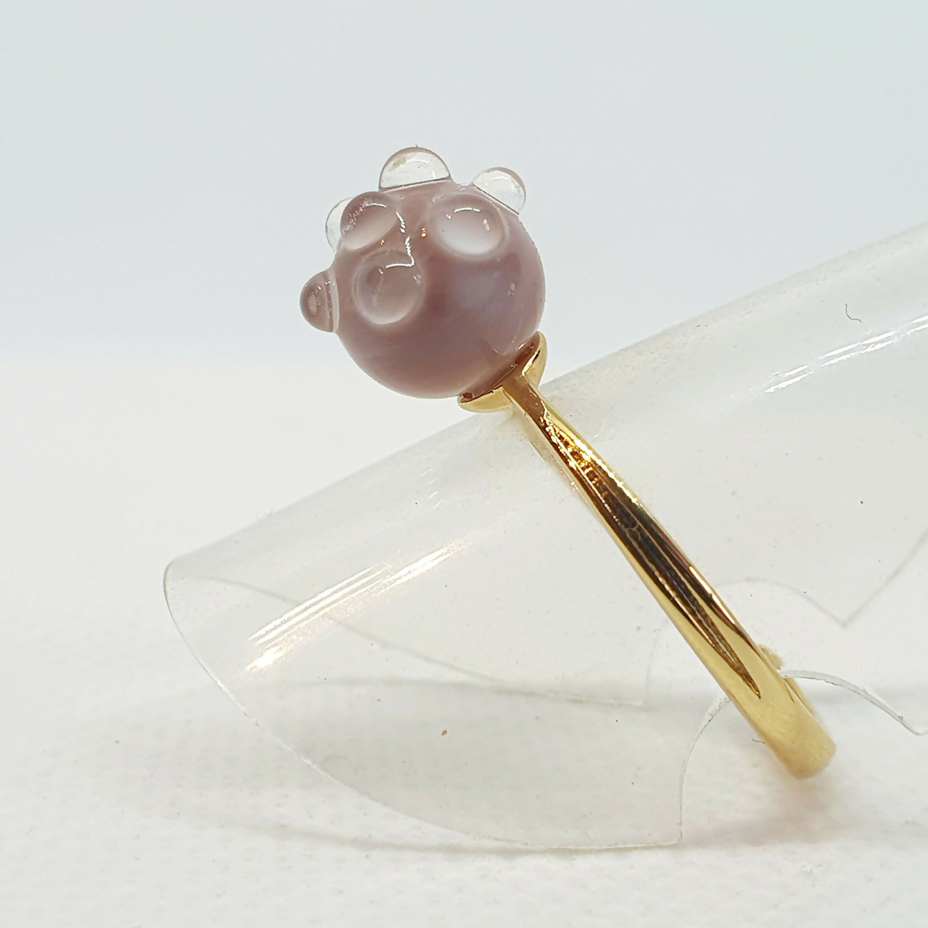 Bague réglable dorée - Perle de verre Rose Poudré et gouttes de rosée | EMPREINTES Paris