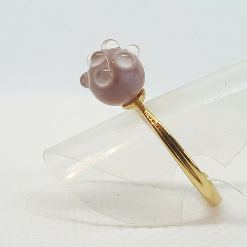 Bague réglable dorée - Perle de verre Rose Poudré et gouttes de rosée | EMPREINTES Paris - EMPREINTES Paris