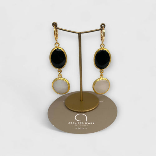 agathe-noir_calcedoine-blanc_doré_oiseau_romantique_astres_magique_pierres-semi-precieuse_boucles-d-oreilles_bijoux-oreilles_bijoux-femme_cadeaux_fete-des-meres_cadeau-precieux_artisan-createur_made-in-france_hippie-chic_bobo_parisien_boheme-bourgeois_vintage_stephane-dunoyer_fanex-france_cadeau-jeune | EMPREINTES Paris - EMPREINTES Paris