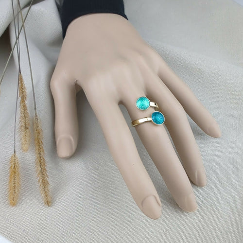 Bague 2 perles d'émail sur argent plaqué or | EMPREINTES Paris - EMPREINTES Paris