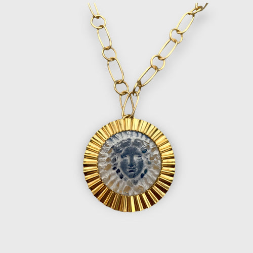 Sautoir rayon doré motif soleil bleu | EMPREINTES Paris - EMPREINTES Paris