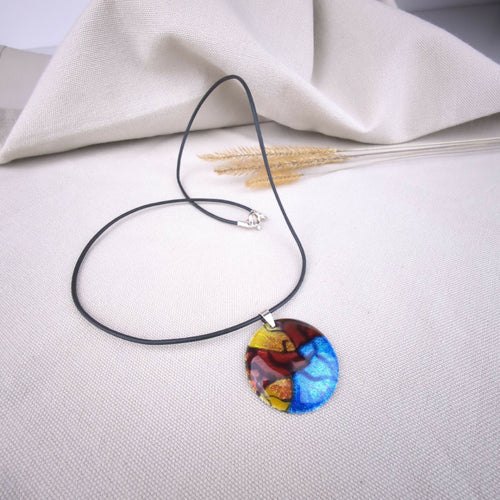 Collier en émail sur paillon d'argent - Lumière & Élégance - Rouge/Jaune | EMPREINTES Paris - EMPREINTES Paris