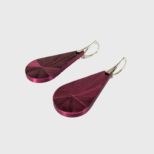 Boucles d'oreilles Gouttes avec marqueterie de paille Bordeaux - crochets argent | EMPREINTES Paris - EMPREINTES Paris