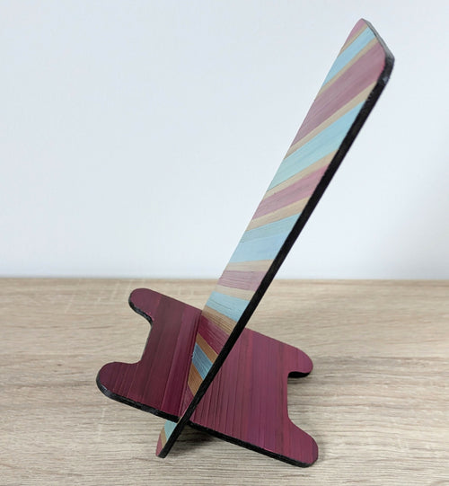 Support téléphone avec marqueterie de paille Bordeaux turquoise et dorée | EMPREINTES Paris - EMPREINTES Paris