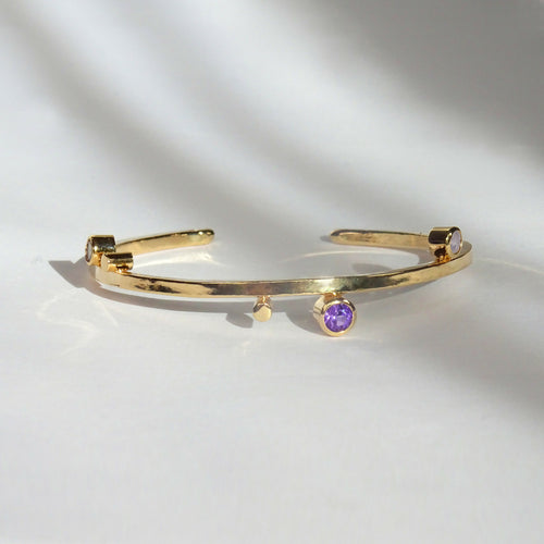 Bracelet plaqué or Cinq bulles avec l'améthyste, topaze bleu ciel et blanche | EMPREINTES Paris - EMPREINTES Paris