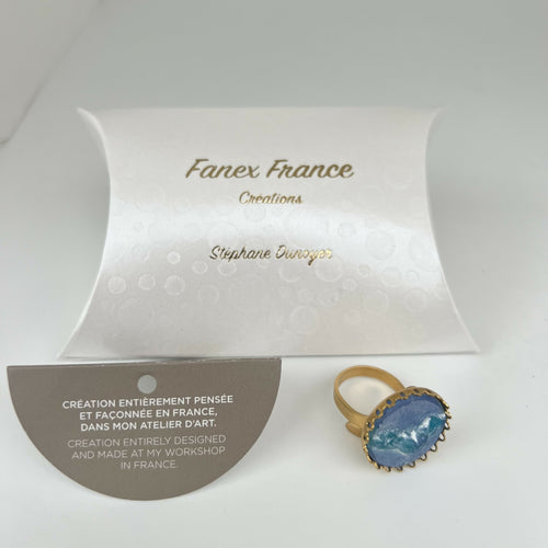 Bague réglable bleue turquoise et or motif abeille | EMPREINTES Paris - EMPREINTES Paris