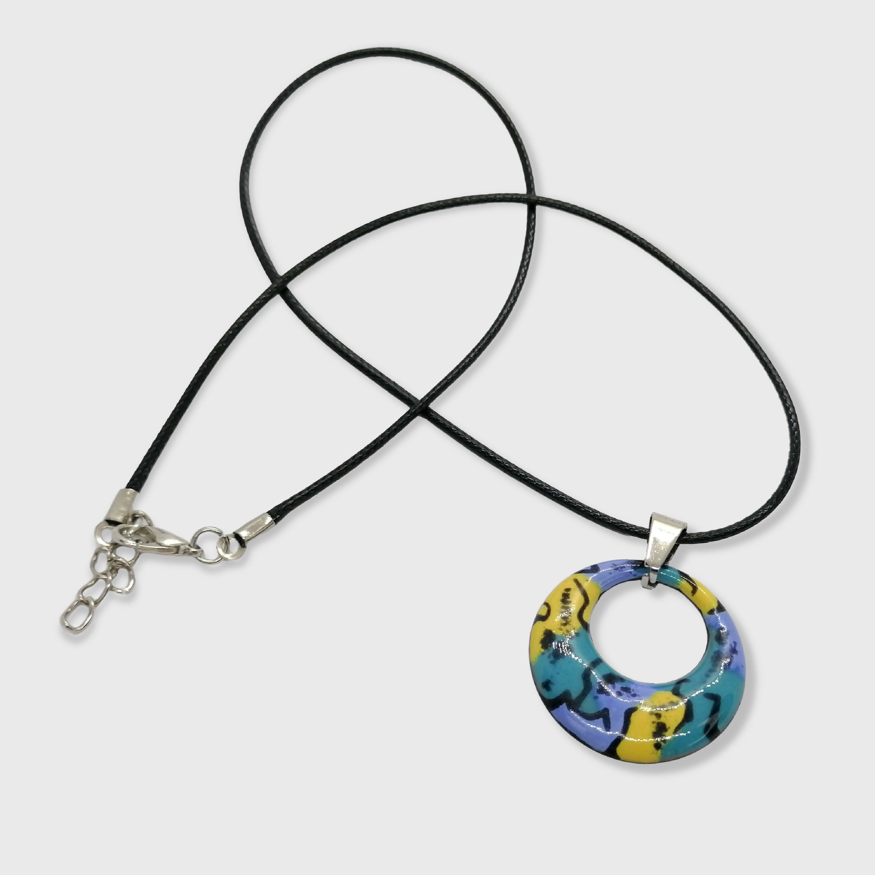 Pendentif Couleurs de Feux en émail sur cuivre bleu et jaune | EMPREINTES Paris