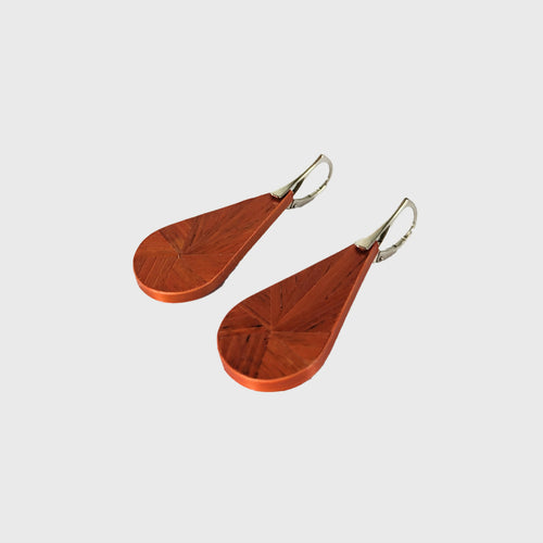 Boucles d'oreilles Gouttes avec marqueterie de paille Orange - crochets argent | EMPREINTES Paris - EMPREINTES Paris