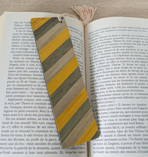 Marque-pages avec marqueterie de paille Bleue/marron/cuivre et Jaune/kaki | EMPREINTES Paris - EMPREINTES Paris
