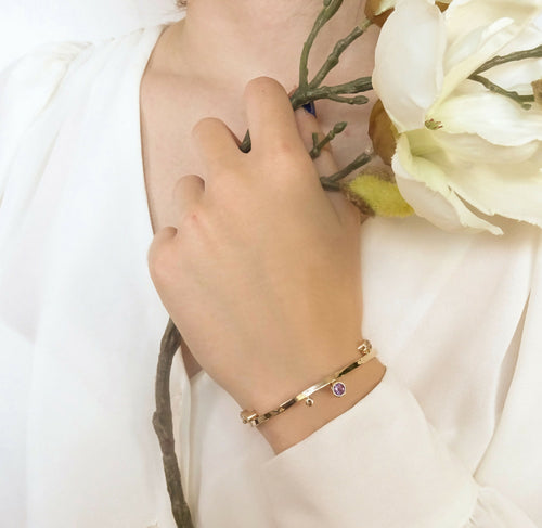 Bracelet plaqué or Cinq bulles avec l'améthyste, topaze bleu ciel et blanche | EMPREINTES Paris - EMPREINTES Paris