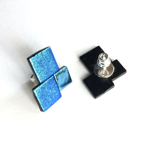 Boucles d'oreilles DISCO carrés cyan | EMPREINTES Paris - EMPREINTES Paris