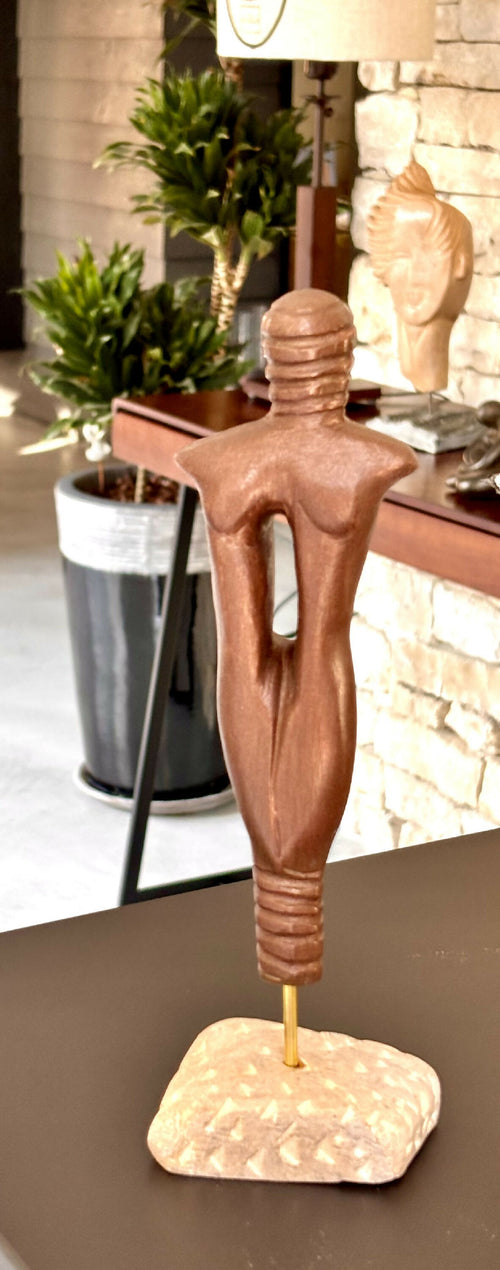 Figurine 13 en pierre calcaire, patine bronze cuivré, socle en en stéatite terre de sienne | EMPREINTES Paris - EMPREINTES Paris