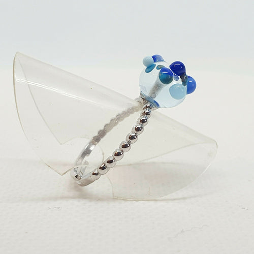 Bague anneau argenté réglable - Perle de verre cristal Granulés Bleus | EMPREINTES Paris - EMPREINTES Paris