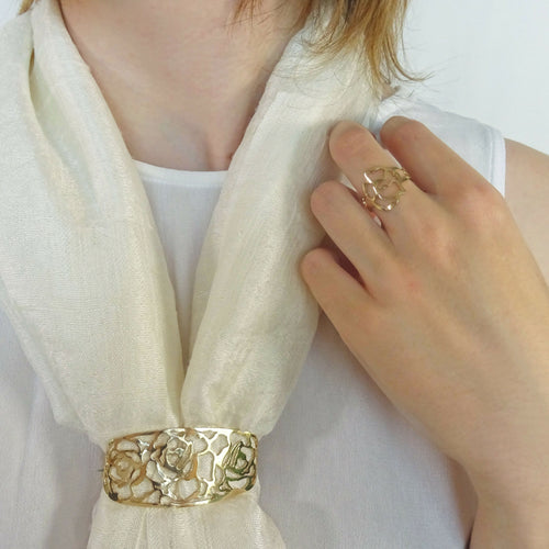 Bague plaqué or ajourée Bouton de rose | EMPREINTES Paris - EMPREINTES Paris