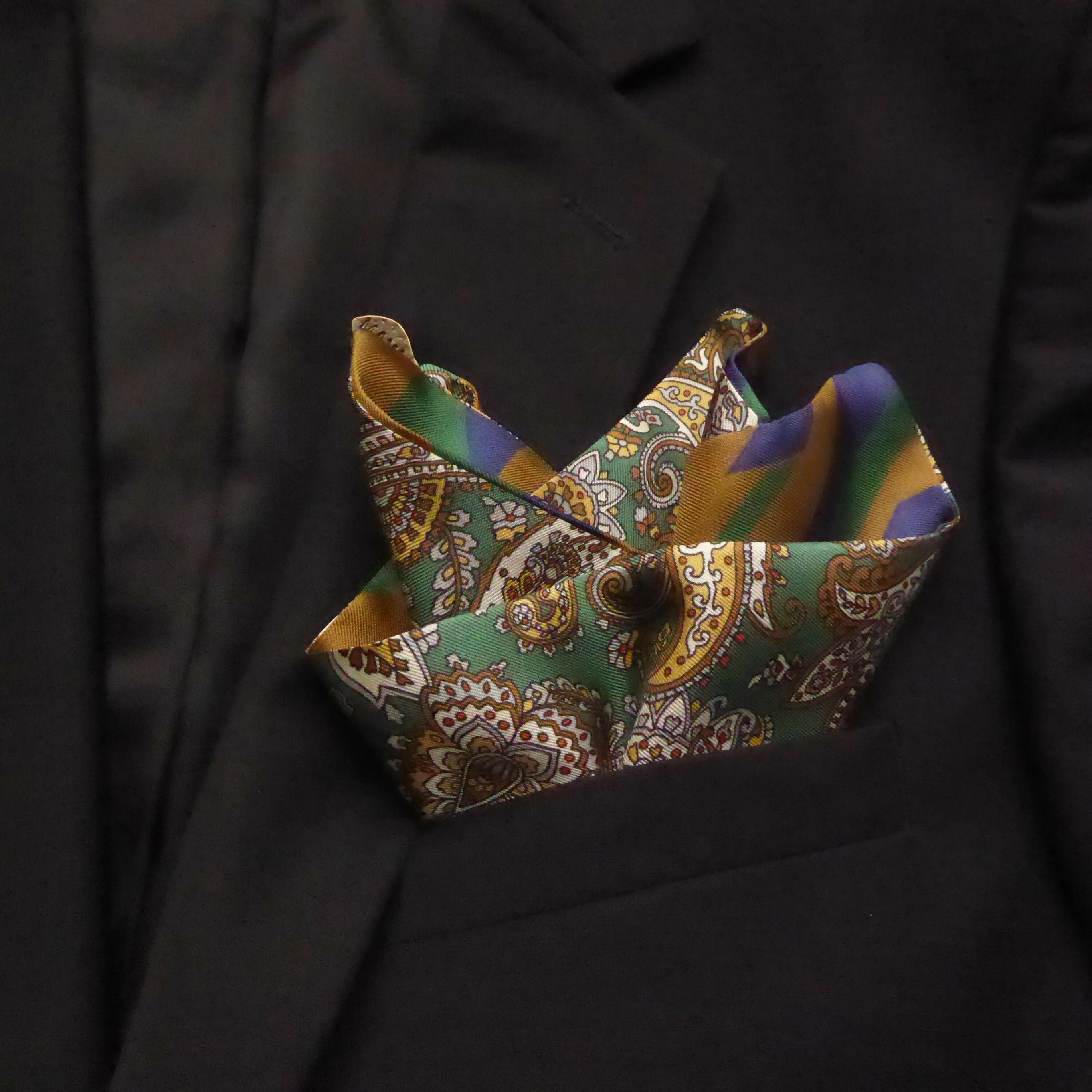 Pochette soie homme - cachemire geometrique vert | EMPREINTES Paris