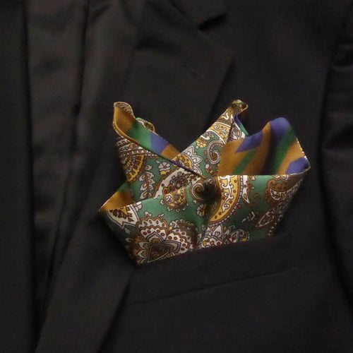 Pochette soie homme - cachemire geometrique vert | EMPREINTES Paris - EMPREINTES Paris