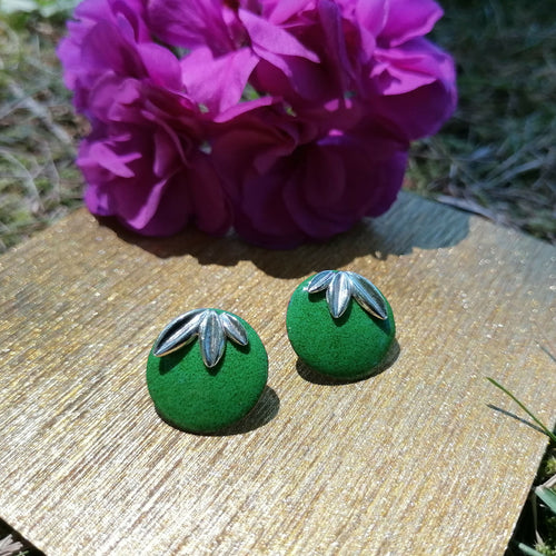 Puces d'oreilles Feuillage d'Argent en émail sur cuivre vert | EMPREINTES Paris - EMPREINTES Paris