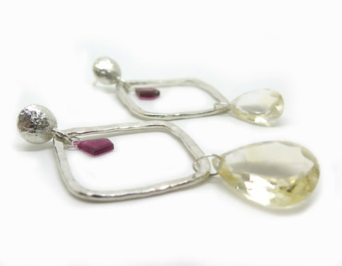 Boucles d'oreilles en argent citrine et tourmaline rose | EMPREINTES Paris - EMPREINTES Paris